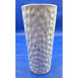 Star Spangled Vase Silver White Striped Blue Stars 1-800 Flowers 8"